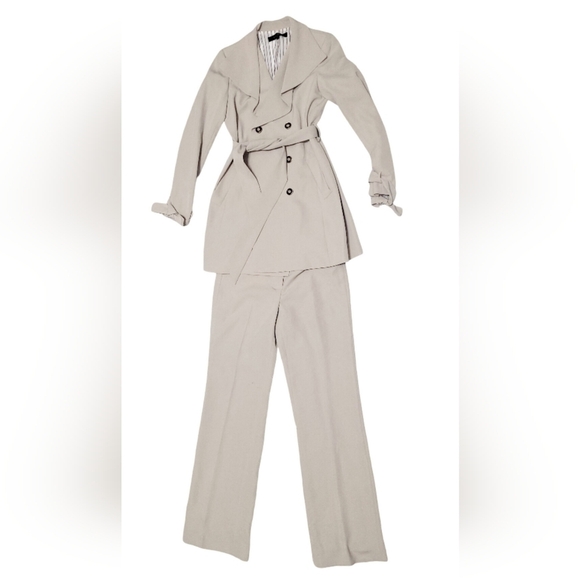 Nine West Pants - NINE WEST Suit Beige Belted Blazer & Straight Leg Pants, Size 2